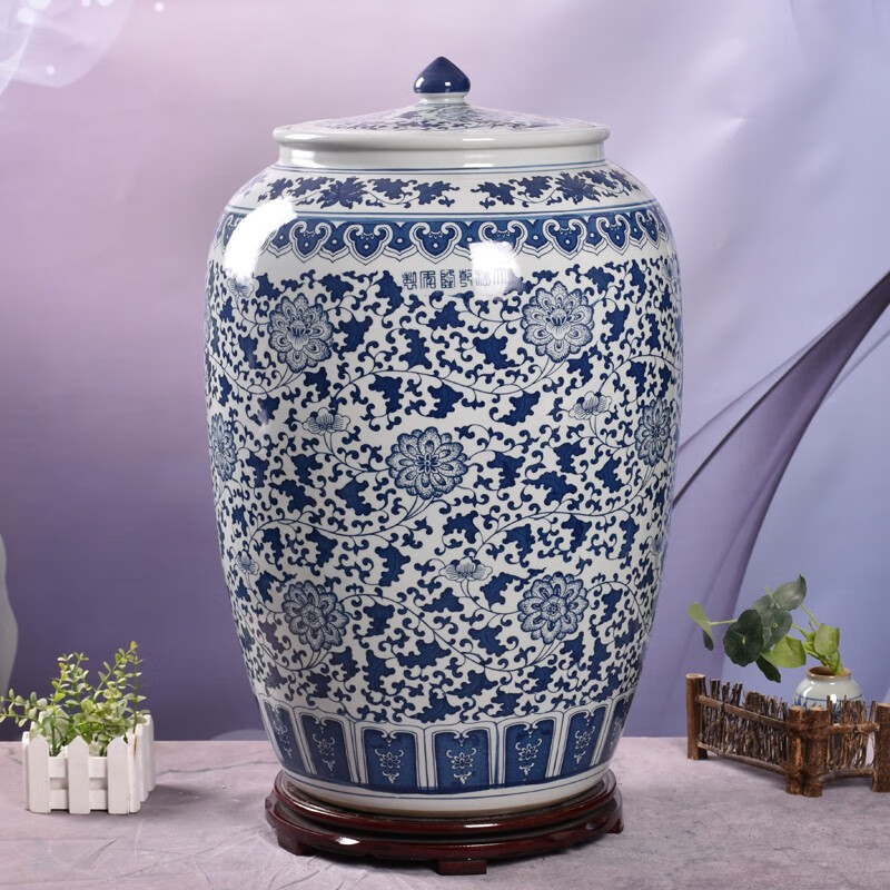 予乐陶景德镇陶瓷米缸水缸油缸储物罐收纳缸50斤100斤装青花瓷厨房
