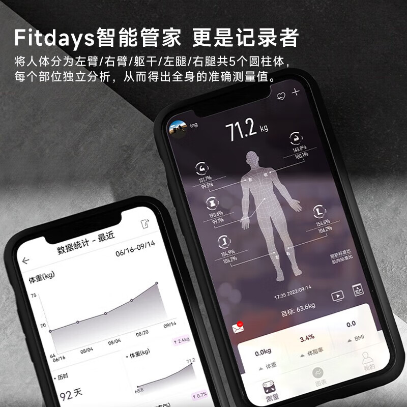 沃莱(ICOMON)八电极智能体脂体重秤 健身房专用电子秤人体减肥健身健康监测测量仪 黑色八电极-FG2001B-A 【充电款】