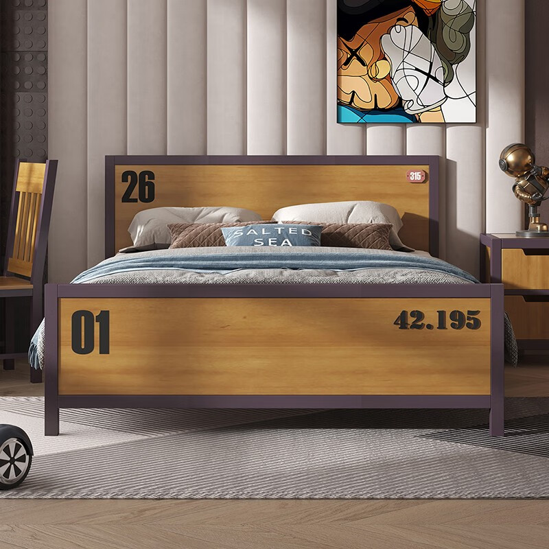 喜梦宝全实木儿童床男孩床卧房现代美式家具门店同款 褐色 1.