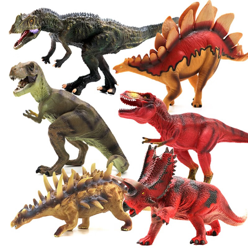 恐龙玩具软胶仿真霸王龙模型动物套装男孩玩具 TPR超值6只【霸王+暴龙+乾龙+剑龙+美甲+棘龙