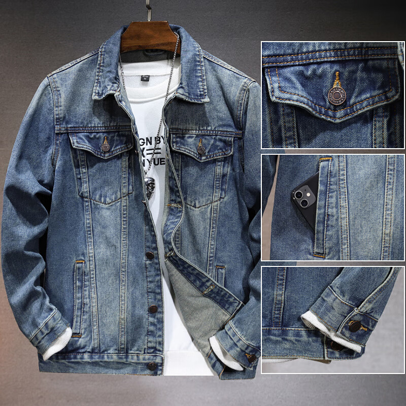 Prato Lee男士牛仔外套男春秋款牛仔夹克男秋季男装潮流秋装男休闲上衣男款 黑色 XL