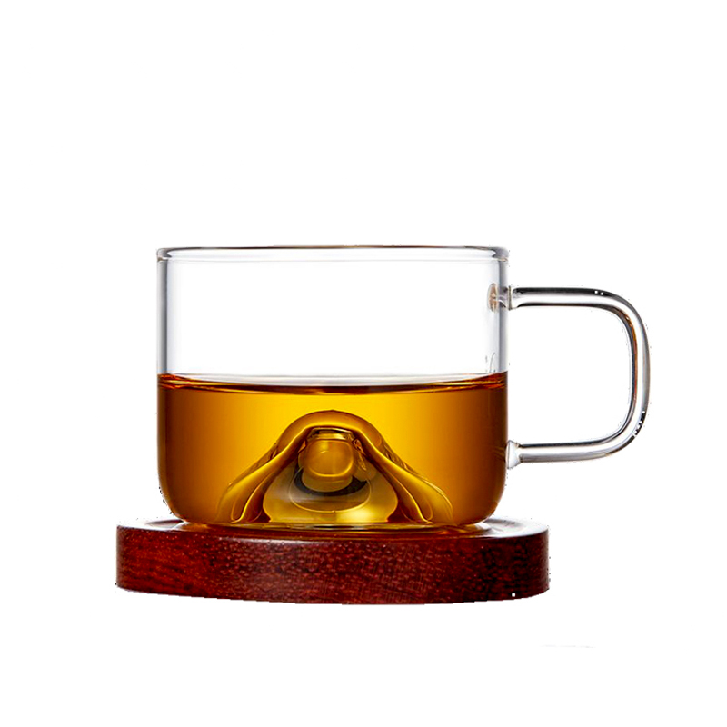 知语堂耐热玻璃茶杯小杯子透明带把品茗杯功夫茶具主人杯单个 单只装（带托）
