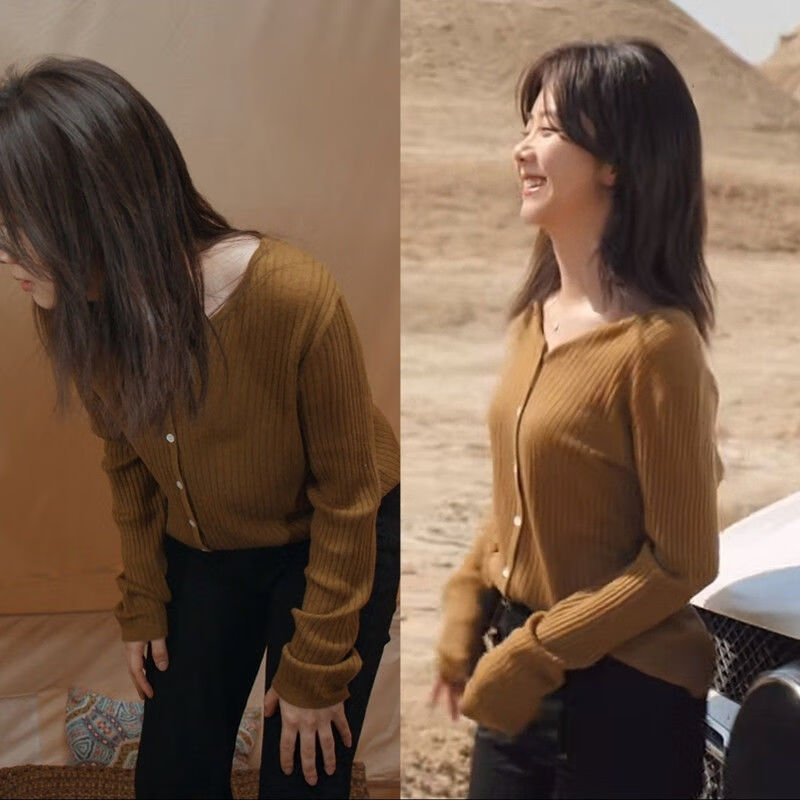 同款衣服归路谭松韵归晓针织开衫毛衣女宽松休闲软糯长 图片色 xl