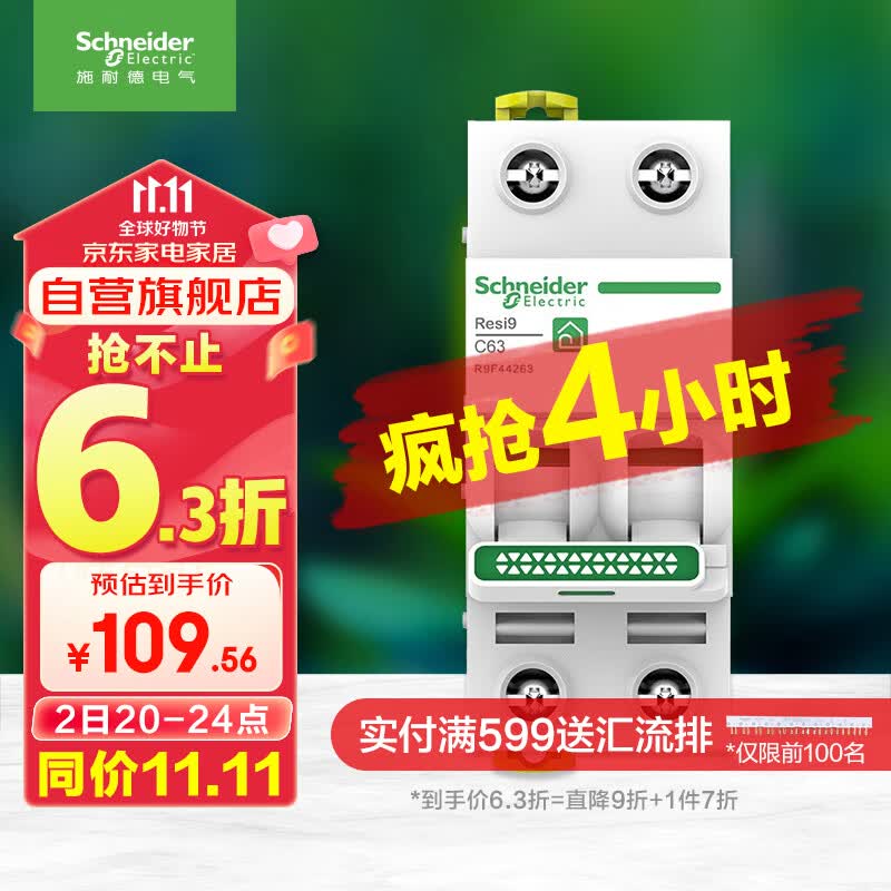 施耐德电气 空气开关2P C63A 家用微型断路器总闸双进双出双极空开 R9F44263使用感如何?