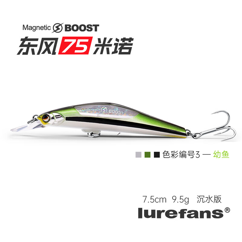 lurefans 大河奔流路亚发烧友磁爆东风75缓沉远投米诺9.