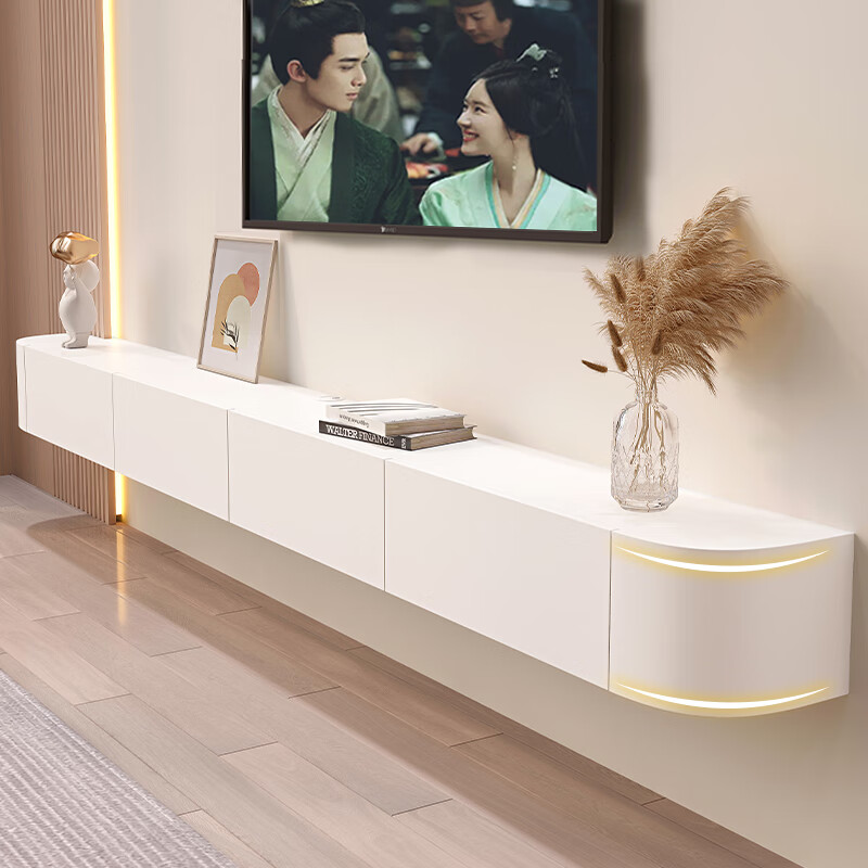 轻奢实木悬空电视柜简约现代悬挂式客厅家用小户型 3米-白色-实木门