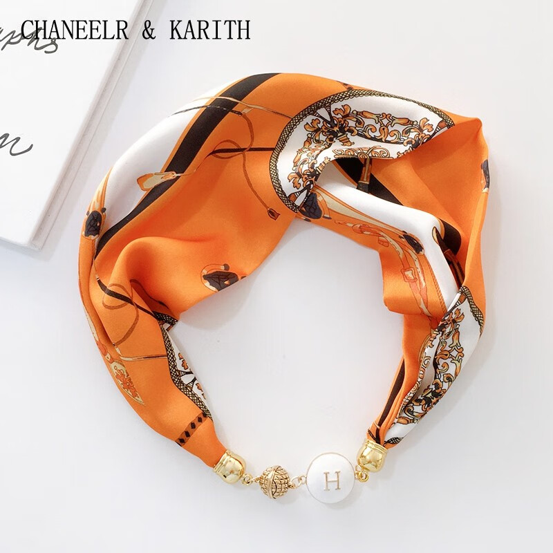 CHANEELR & KARITH丝巾长条护颈围脖新款珍珠磁吸扣衬衫领巾女复古围巾母亲节礼物 【绿色英伦格纹】长辈礼物