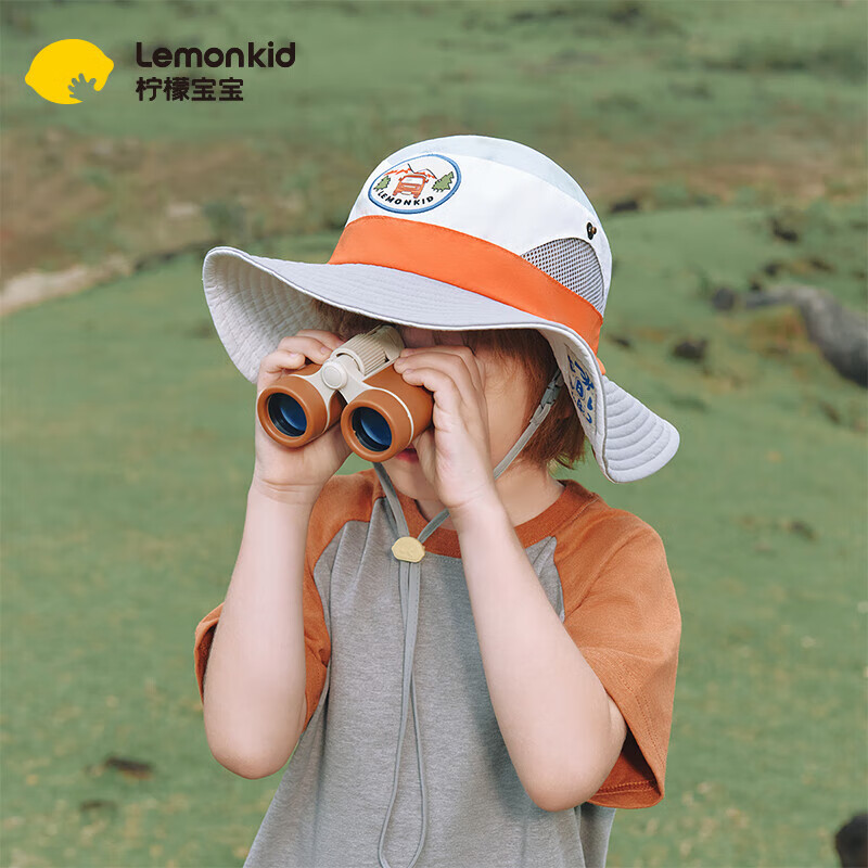 lemonkid儿童防晒帽女童防紫外线宝宝登山帽男童遮阳帽 秘径山谷灰 56