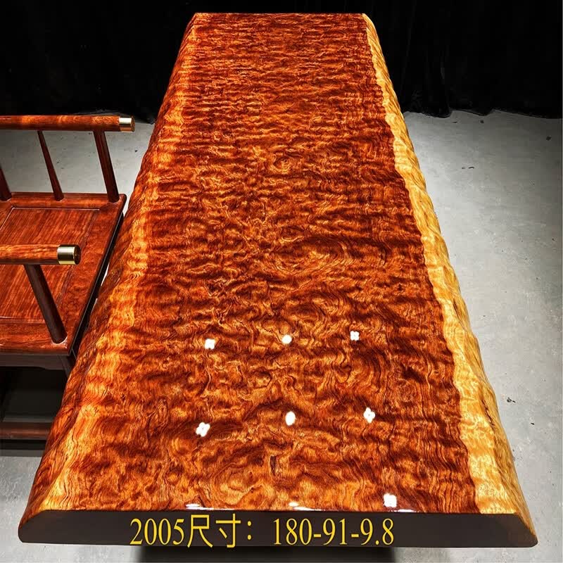 沛朗尺寸:180*91*9 巴花实木大板自然边鬼脸水波纹新中式茶桌台1.8米