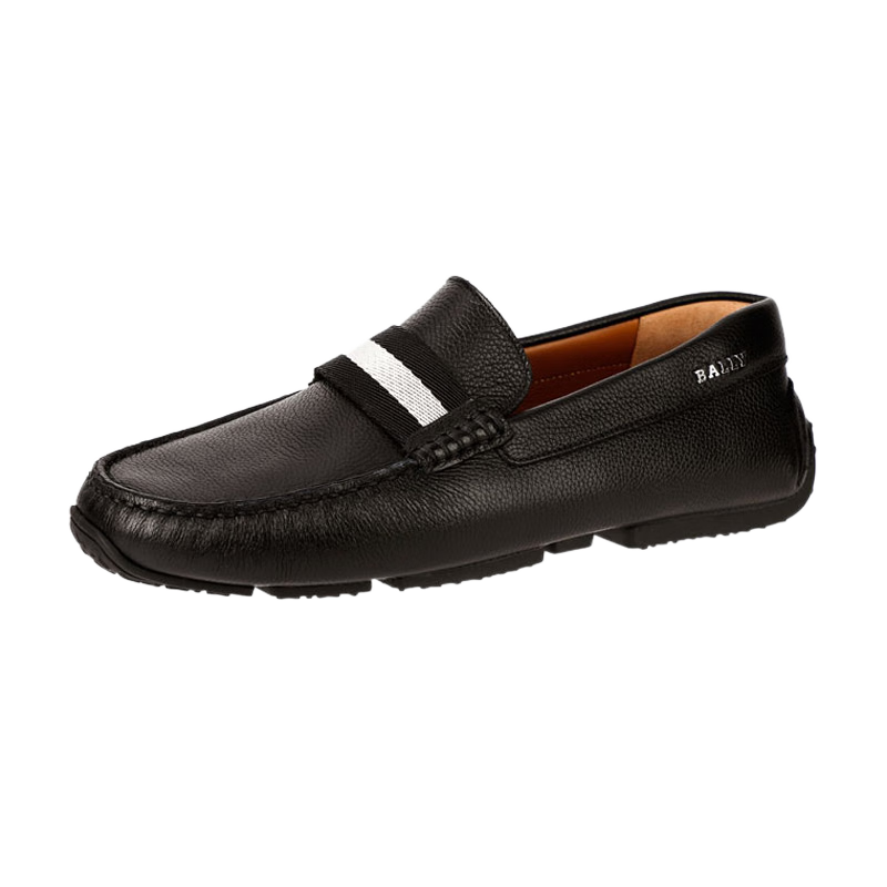 巴利（BALLY）男士經(jīng)典條紋駕駛鞋便鞋商務(wù)休閑皮鞋單鞋禮物男 PEARCE 300 黑色 42 /品牌原碼 8