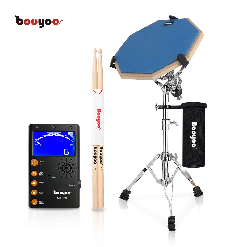 波悦（Booyoo）哑鼓 电子鼓架子鼓家用练习打击板儿童成人通用12英寸哑鼓蓝色套装+胡桃木鼓棒+鼓筒+节拍器