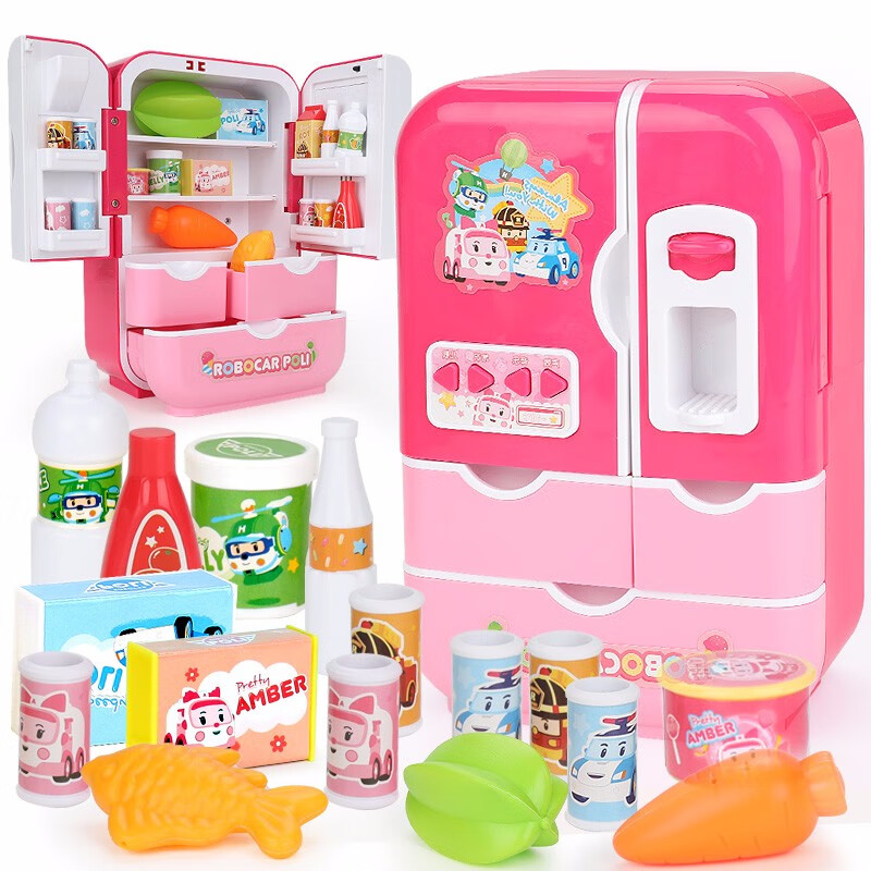 珀利POLI儿童玩具会说话的冰箱双开门厨房过家家玩具音乐互动益智玩具情景玩具女孩玩具礼物