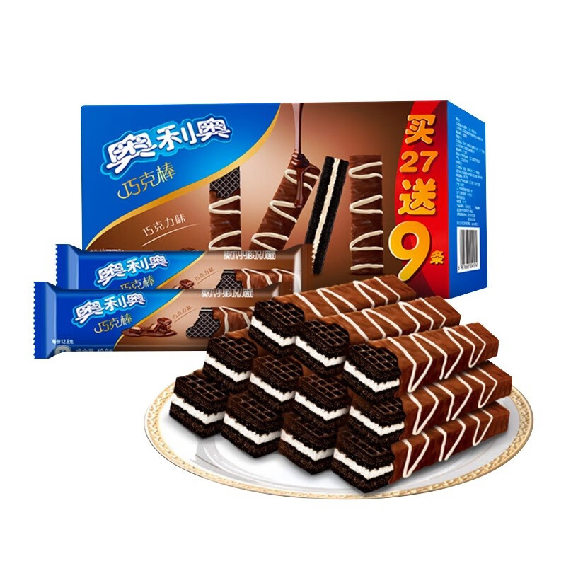 奥利奥（Oreo）巧克棒 巧克力味威化巧克力饼干 办公室下午茶休闲零食 27条+9条460.8g