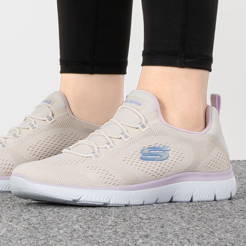 斯凯奇（Skechers）女鞋夏季2025新款软底网面鞋轻便休闲一脚蹬穿脱健步鞋老年妈妈鞋 自然色-NTPR 35