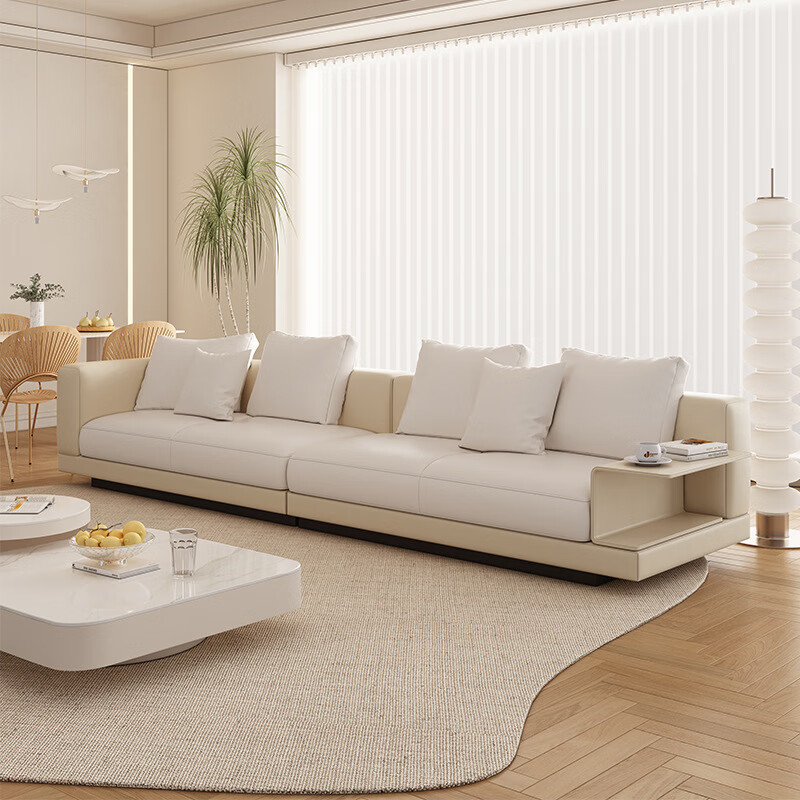 宾迪朗北欧极简客厅沙发法式奶油风中小户型轻奢直排牛皮沙发组合