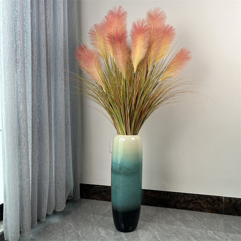 花外新款仿真芦苇花干花花束搭配景德镇陶瓷花瓶客厅摆设室内落地摆件