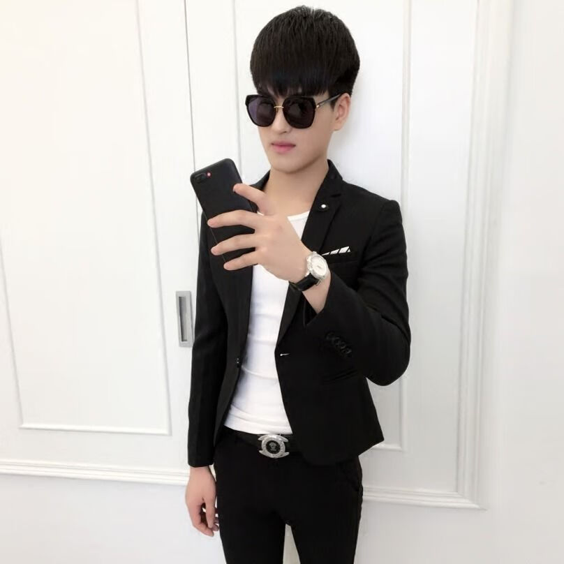 褐舟 精神小伙西装社会小伙西服男精神紧身帅气单西韩版潮2019显瘦