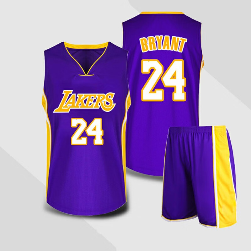 挽力奇湖人队篮球服套装男童女孩儿童球衣成人纪念版24号运动背心短