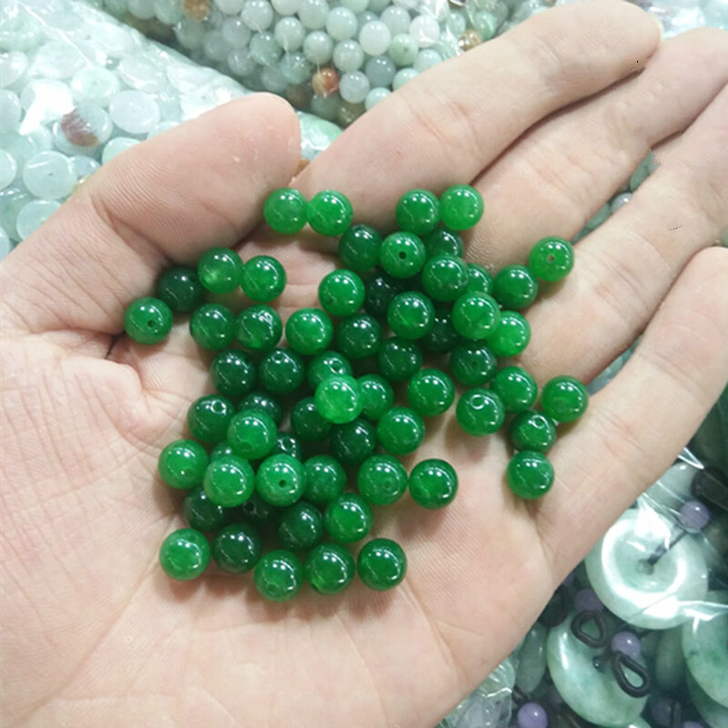 翡翠散珠冰种阳绿色玉石珠子diy手工串珠手链配饰石英岩玉石 8mm(50颗