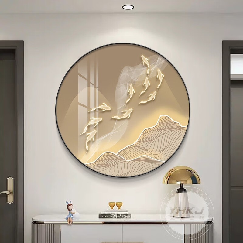 lzjv大芬油画村现代轻奢九鱼图玄关装饰画客厅餐厅背景墙挂画入户门走