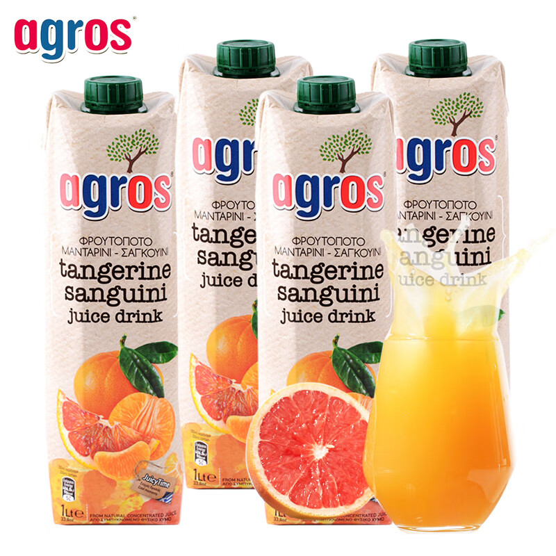 莱果仕(agros)4瓶 血橙橘子汁饮料1l/瓶 希腊进口饮料 果汁饮品 果蔬