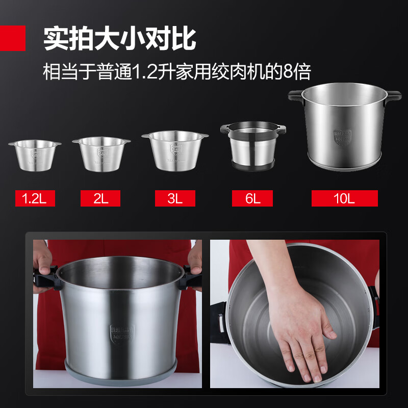 德玛仕(DEMASHI) 绞肉机家用商用电动大容量搅拌机大功率不锈钢碎肉机绞馅机多功能料理机绞肉馅机 豪华款10升大容量丨全钢机身JR100A 10L