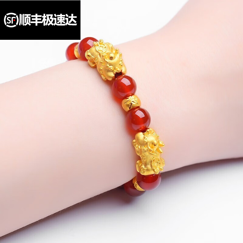 黄金黄金情侣黄金貔貅手链999足金闺蜜手串3d硬金转运珠皮丘男士女