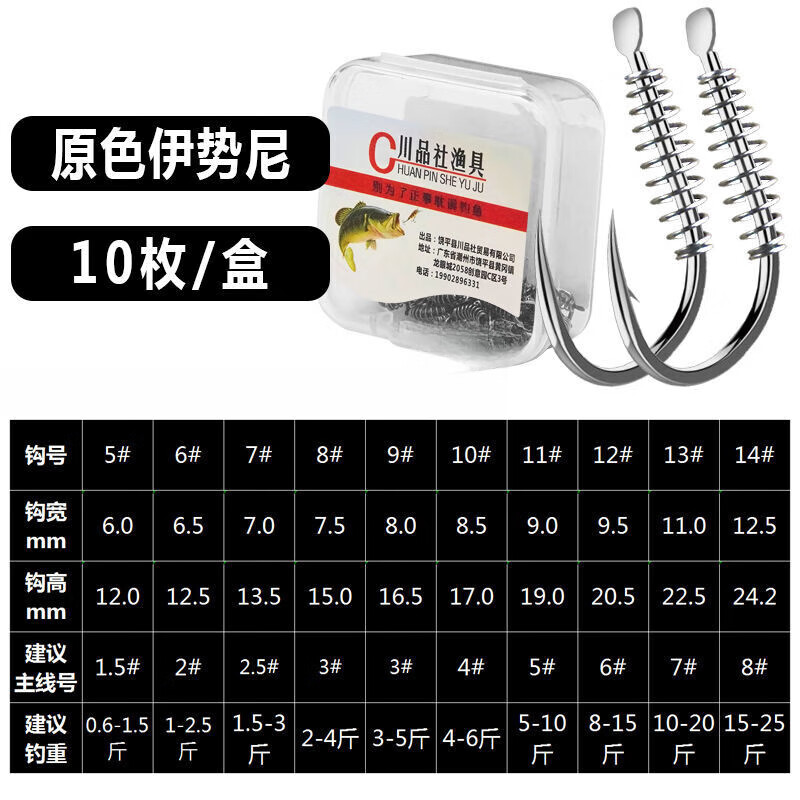 初石弹簧钩散装带弹簧钩鲢鱼钩鲢鳙专用野钓伊势尼鱼勾盒装钓鱼神器
