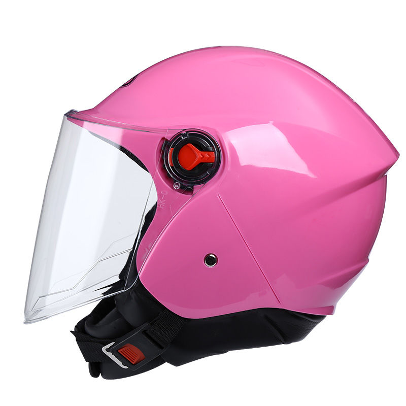 电动车电瓶摩托车头盔男女士四季通用冬季保暖半盔轻便式安全帽 粉色