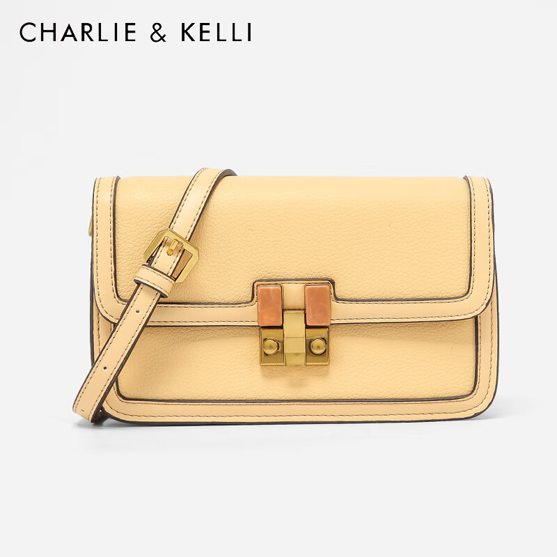 CHARLIE&KELLI2020新款轻奢个性创意小方包C&K百搭时尚简约半宝石扣风琴单肩斜挎女式包 黄色