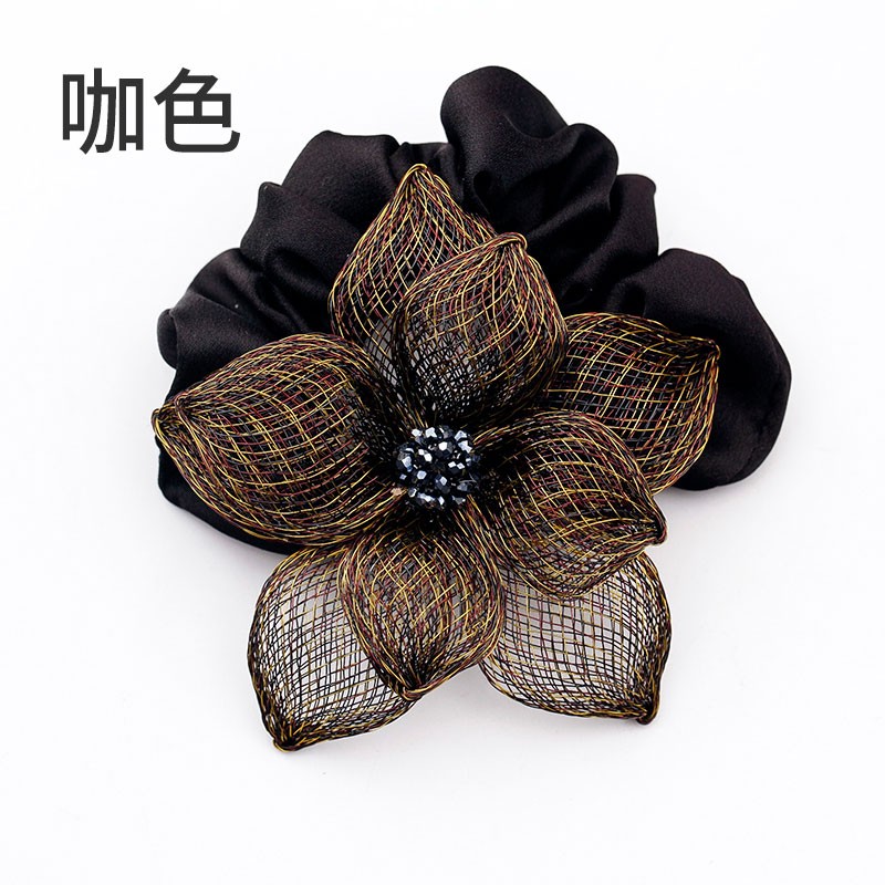 乐玛韩版高端铜丝花朵发圈粗发绳后脑勺发夹头花成人发饰扎头发头饰女