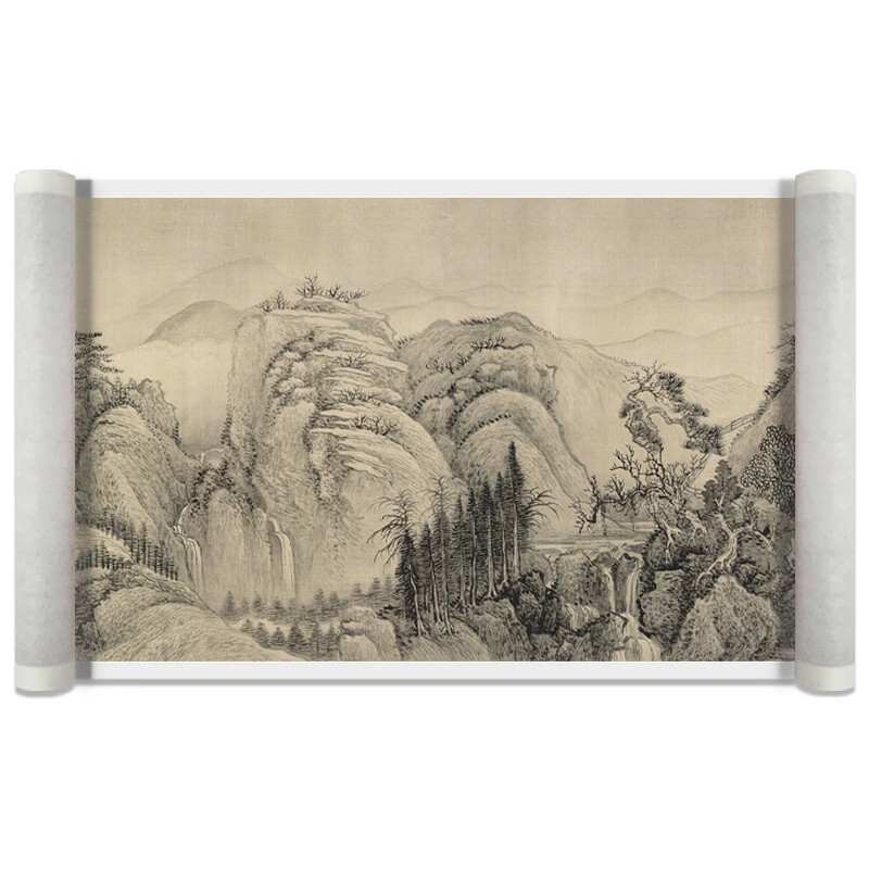 金格羽清王翚摹范宽溪山行旅图 仿古山水长卷国画真迹高清微喷原图1比