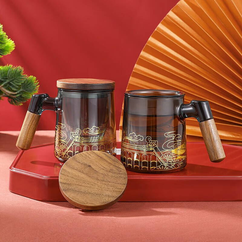 上新了文创 故宫泡茶杯 茶水分离杯 文创玻璃水杯礼盒生日礼物男士送朋友 浮云沉香玻璃泡茶杯