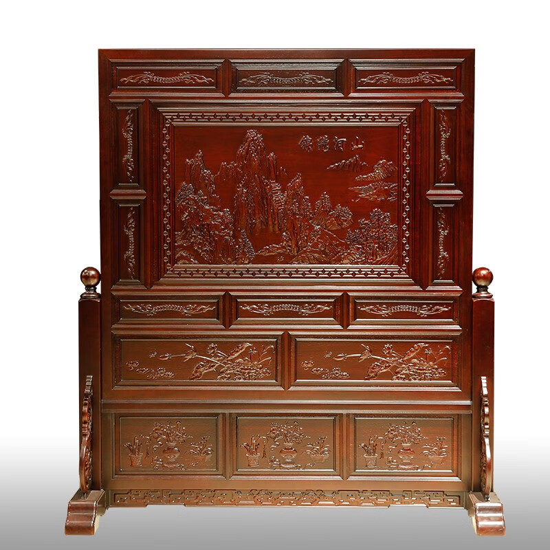 全实木红花锦绣河山办公室酒店装饰客厅中式插屏玄关隔断雕花屏风