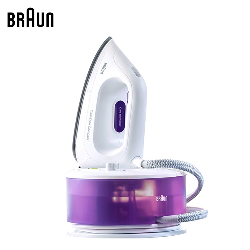 博朗（Braun）电熨斗 平烫挂烫二合一蒸汽电熨斗恒温模式低温熨烫 自动关闭 白色+紫色 IS2044 VI