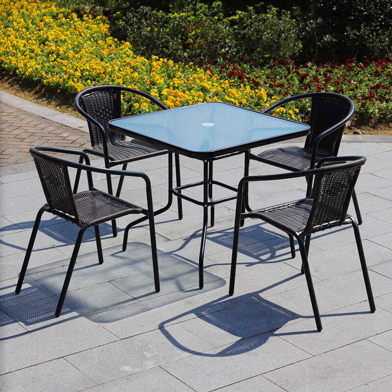 自力藤条椅子手工编织电脑椅滕椅靠背椅子家用塑料餐椅凳老式编藤围椅 4把黑管+80水纹组装方桌