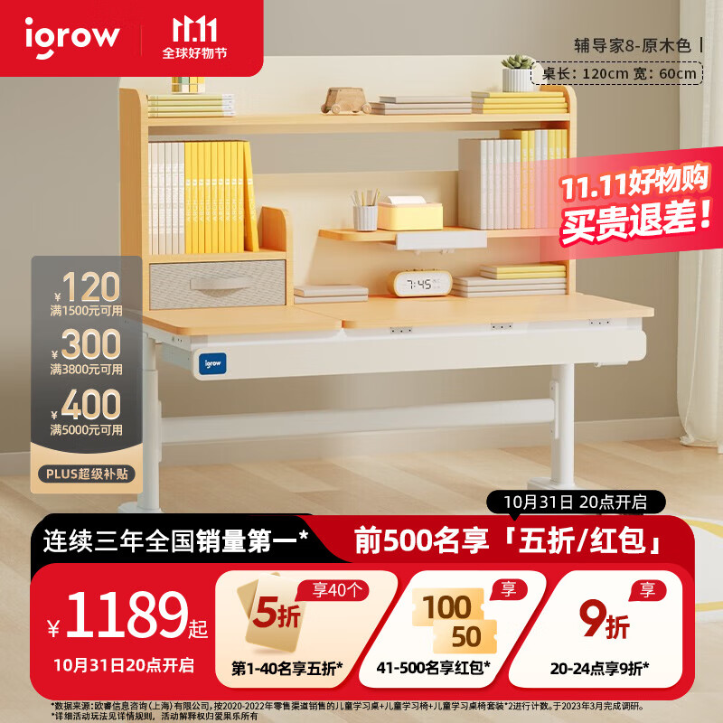 爱果乐(IGROW)儿童学习桌写字桌可升降实木带书架大空间小学生家用【单桌子】 辅导家8 原木色使用感如何?