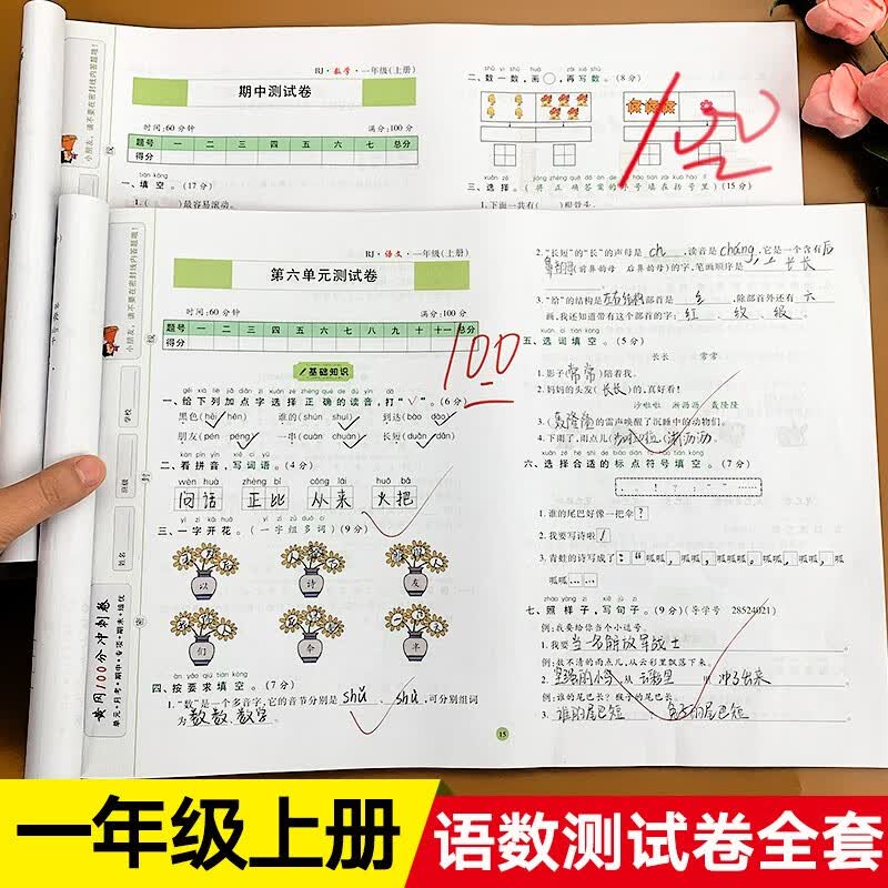 小学一年级上册同步试卷人教版一年级上册期末试卷同步名校名卷语文数学全两册黄冈100分冲刺卷黄冈达标卷 期末冲刺 黄冈100分冲刺卷语数一年级上