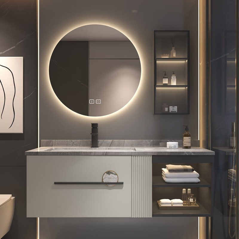 卫生间橡木烤漆洗漱台现代轻奢卫浴柜设计师款智能洗手池洗脸盆柜镜柜