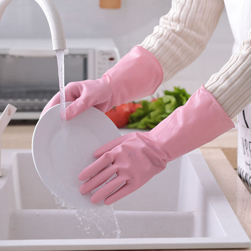 耐用型厨房洗碗手套女家务用刷碗洗衣服橡胶皮防水清洁男 M码【中号】 【1双】绿色