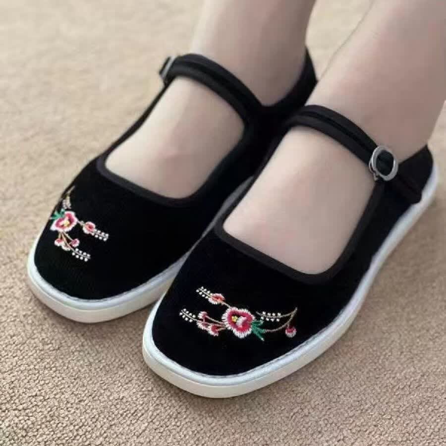 宁墅老北京灯芯绒布鞋塑料底条绒何航手工布鞋女款春秋款复古软底软面