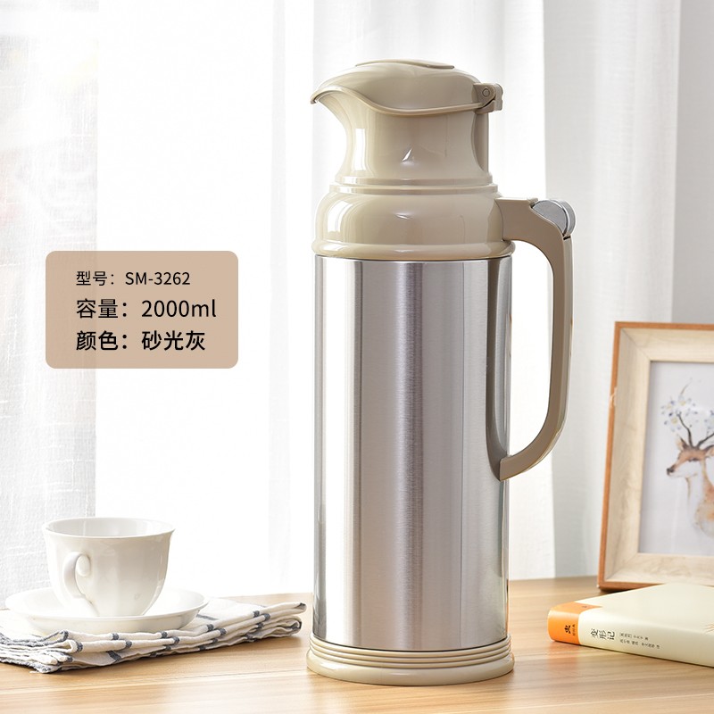 清水（SHIMIZU） 不锈钢热水瓶玻璃内胆保温水瓶茶瓶家用一键开盖式保温暖瓶 3262 钢本色 2L