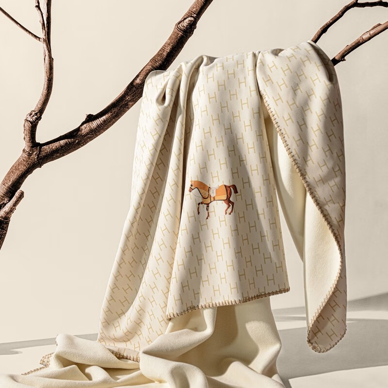 五月雨（MRAINNING）A类棉羊绒毯沙发毯盖毯薄款披肩毛毯空调毯婴儿毯旅行飞机毯 H马-橙 披肩60x180