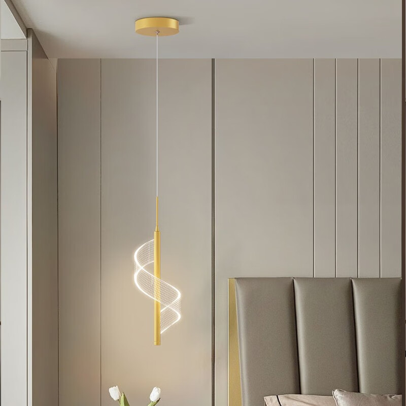 卧室床头吊线灯轻奢风led灯现代简约房间长线可升降小吊灯中山灯 金色
