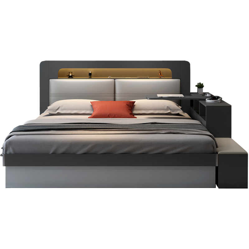 臻享家 床 现代简约双人储物床侧开高箱床婚床主卧床卧室家具 1500*2000 储物床+床头柜*1+23CM【乳胶弹簧床垫】