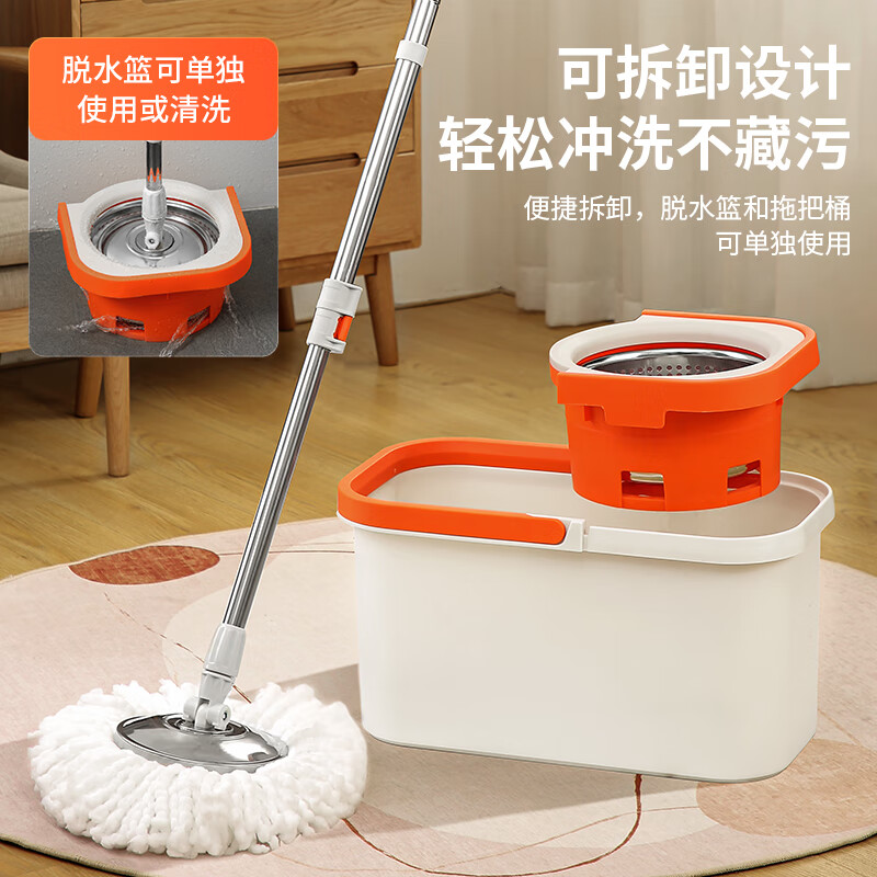 LYNN海绵拖把家用免手洗一拖净干湿两用懒人拖地拖布墩布强力吸水胶棉 【新升级】双驱动旋转拖把套装