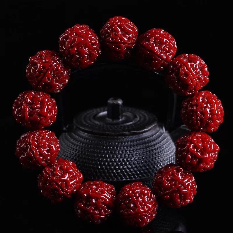 大金刚菩提子红皮机刷包浆佛珠文玩男士手串女手链 5瓣全玉化包浆19mm