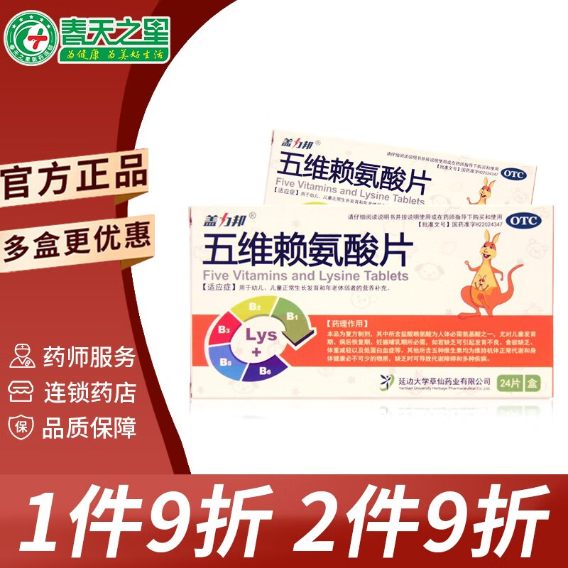 草仙盖力邦 五维赖氨酸片 24片 幼儿儿童生长发育和年老体弱者的营养