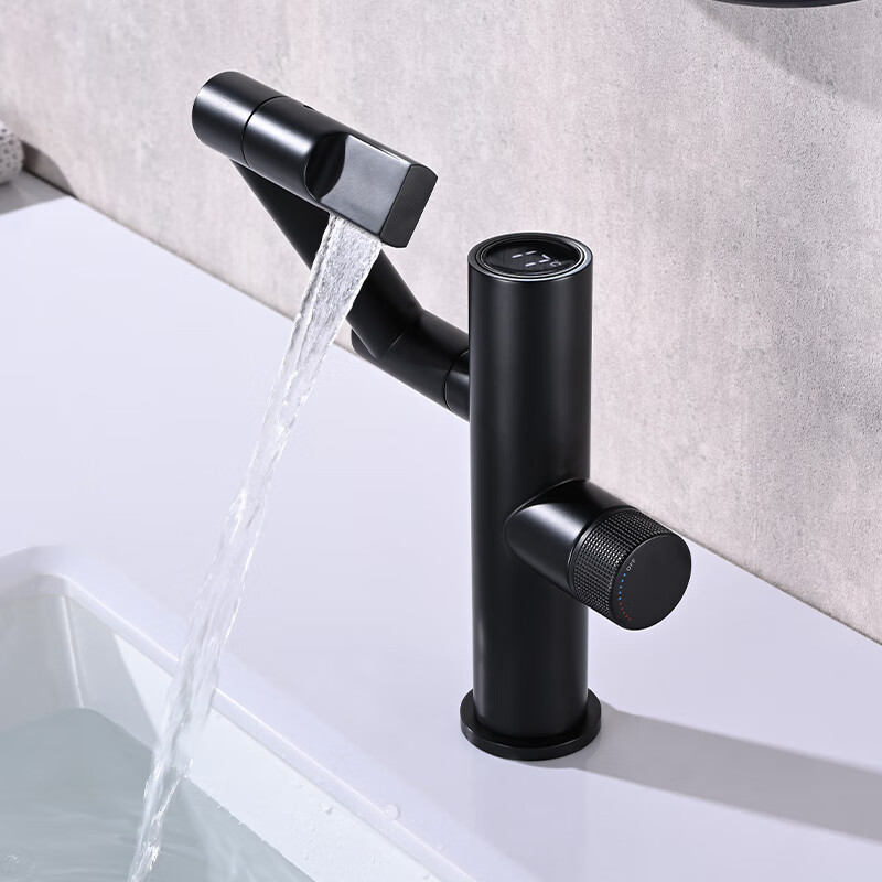 壮钢北欧黑色数显冷热恒温面盆水龙头卫生间洗脸盆洗手盆台上盆浴室柜