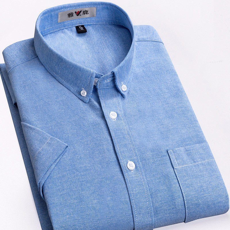 雅鹿短袖衬衫21年新款男夏季薄款商务休闲牛津纺男士衬衣半袖 YL803蓝色短袖 43